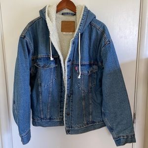 Rare Levi Sherpa Trucker Hooded Demin Jacket Oversized